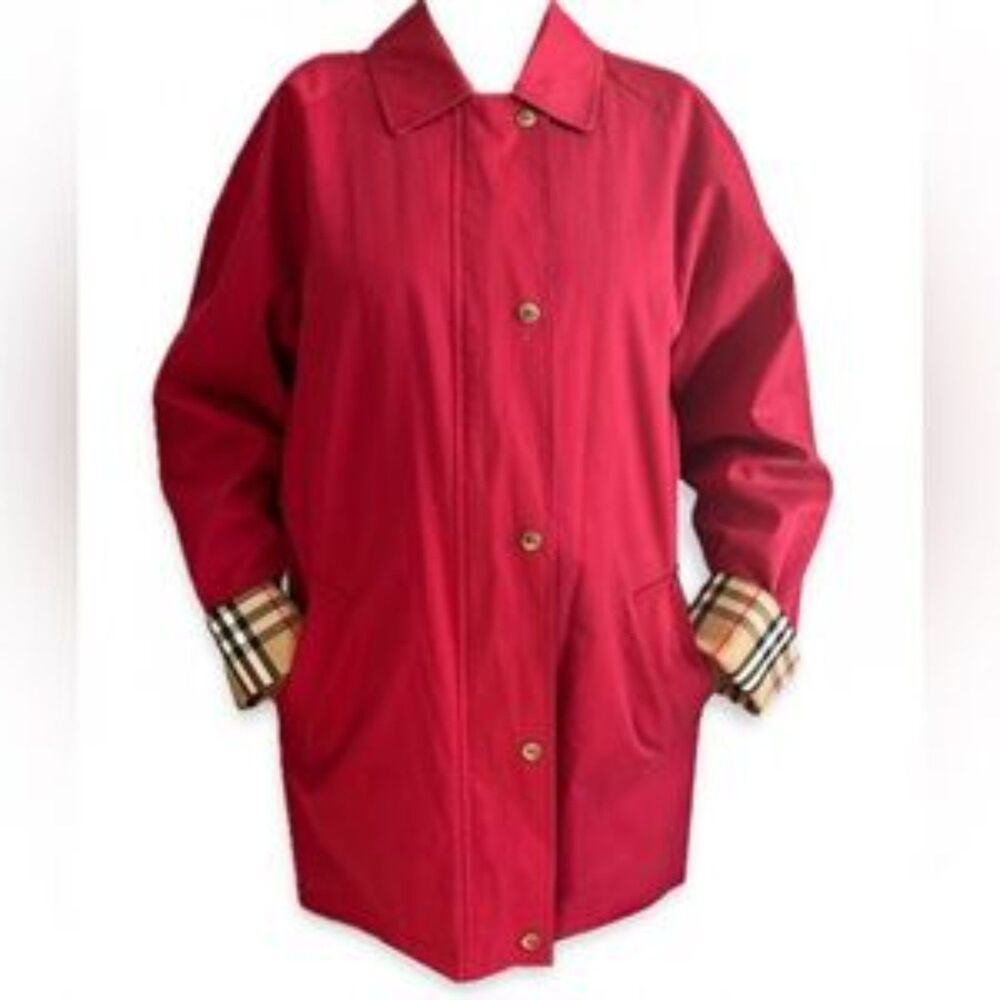 Burberry's of London Vintage Red Trench Coat Nova Check Cuffs Medium - Spring